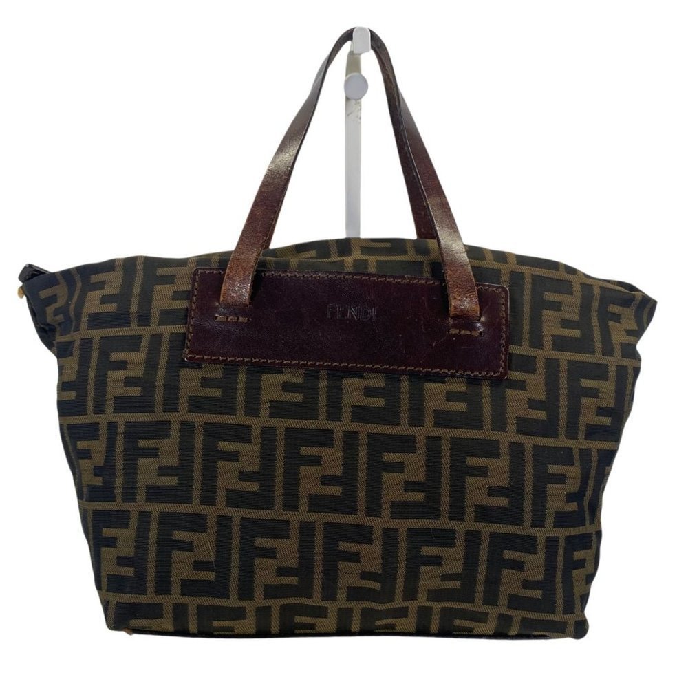 Authentic Fendi Tote Bag Brown Zukka Nylon Handbag Vintage